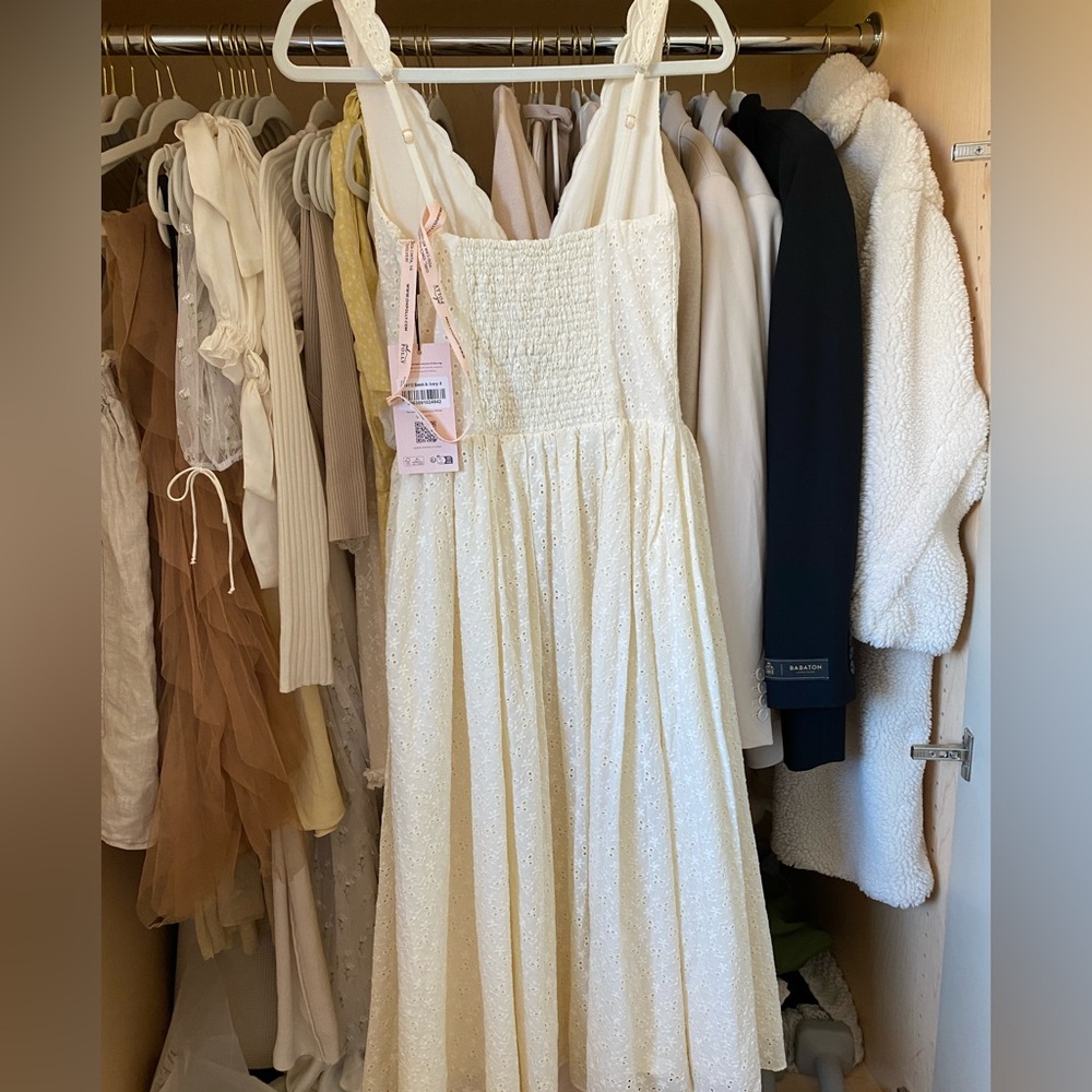 Women's Eyelet Fit-and-Flare Dress in Ivory - Classic Summer Style - Picture 2 of 4